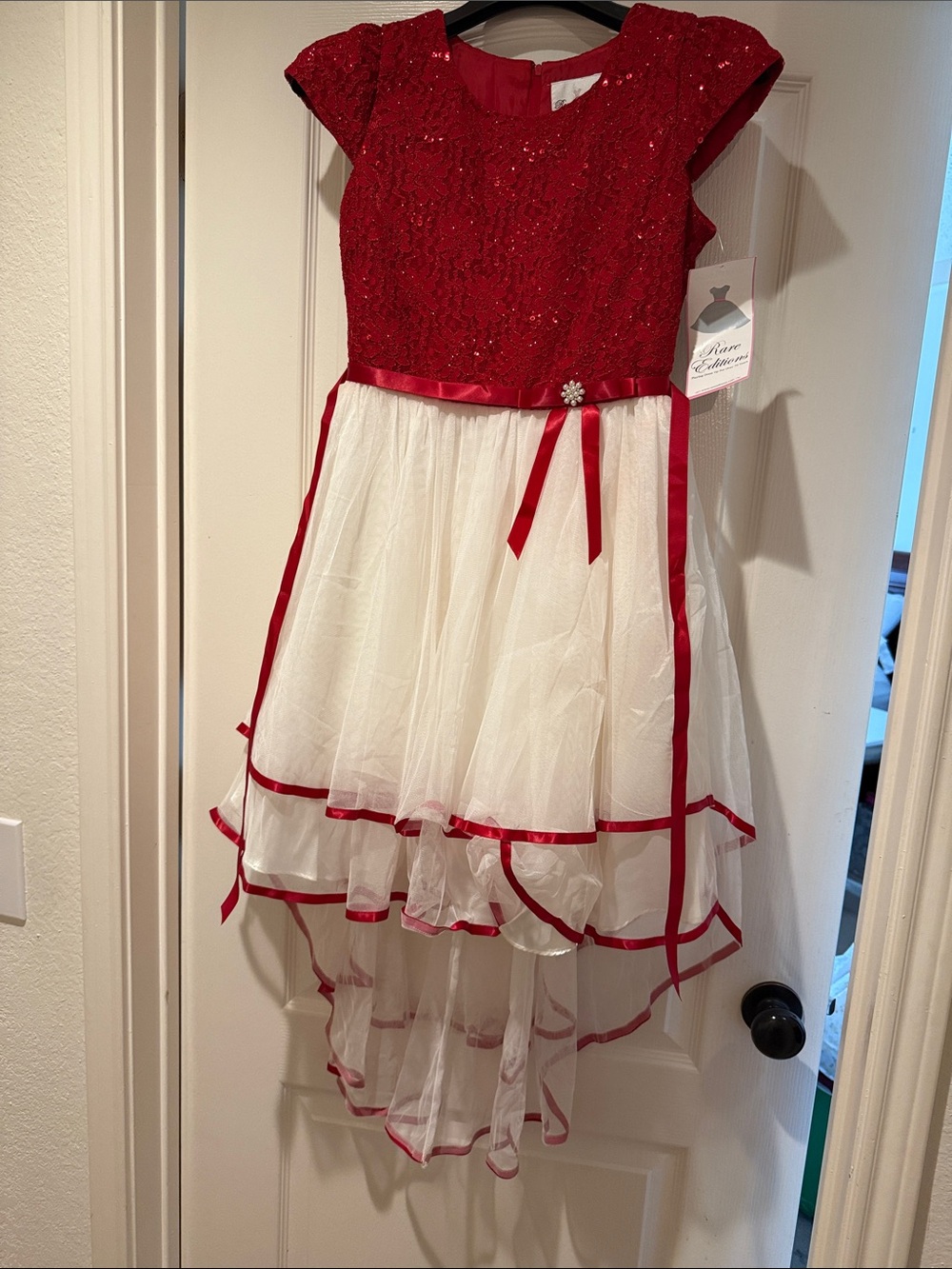 Rare Editions Red and White Girls' Formal Hi-Low Dress